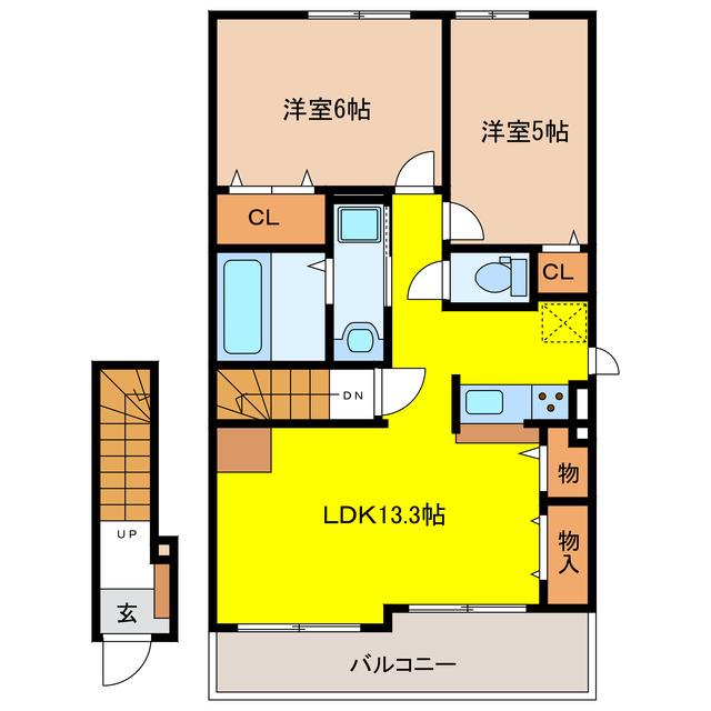 ヴォワール(2LDK/2階)の間取り写真