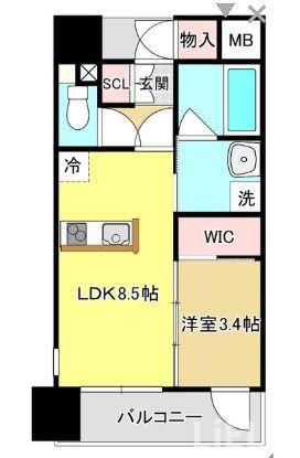 APPLEみやぎの(1LDK/8階)の間取り写真