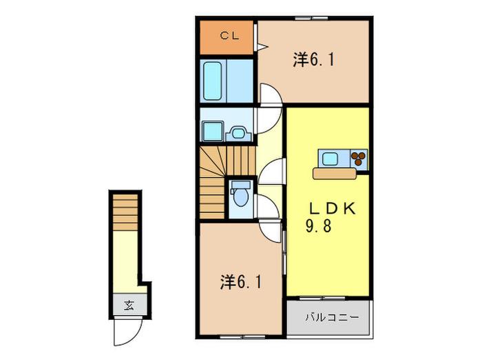 リュクス西明石II(2LDK/2階)の間取り写真
