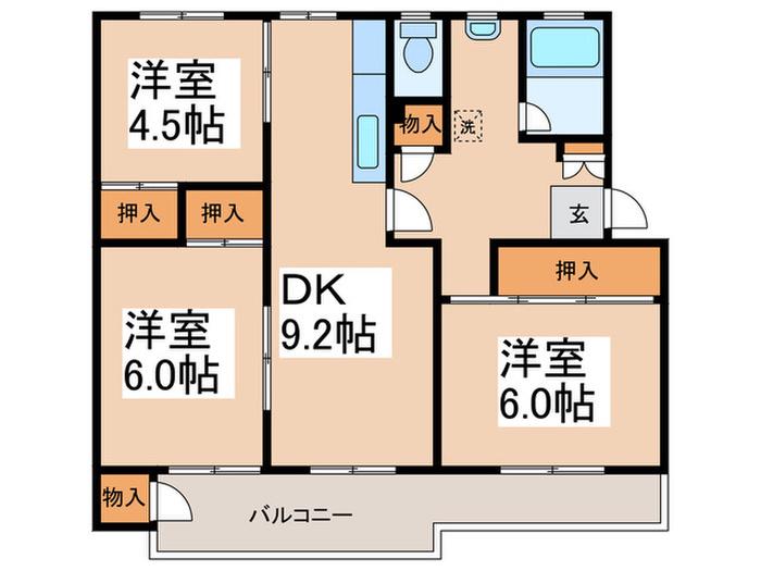 田園青葉台団地17号棟(3DK/2階)の間取り写真