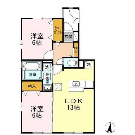 ラフィネはまゆうC棟(2LDK/1階)の間取り写真