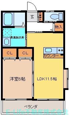エスペランサ帯山(1LDK/1階)の間取り写真