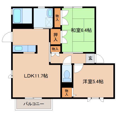 ファミーユ下山(2LDK/1階)の間取り写真