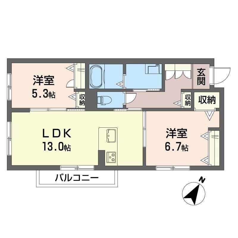 シャーメゾングレース堀止(2LDK/2階)の間取り写真