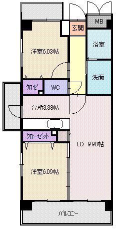 モンピエール(2LDK/5階)の間取り写真