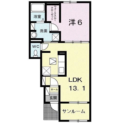 サンパティークB(1LDK/1階)の間取り写真