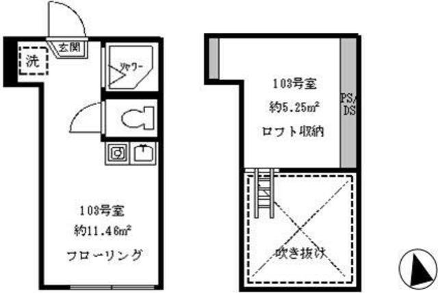 フェリスサイン(ワンルーム/1階)の間取り写真