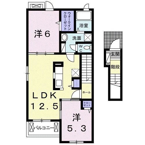 エスペラント・ボヌール B(2LDK/2階)の間取り写真
