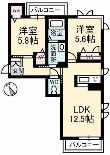 ラミメール(2LDK/2階)の間取り写真