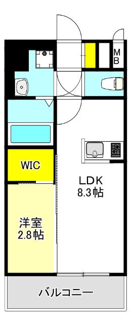 エスリード ザ・レーヴ大阪(1LDK/8階)の間取り写真