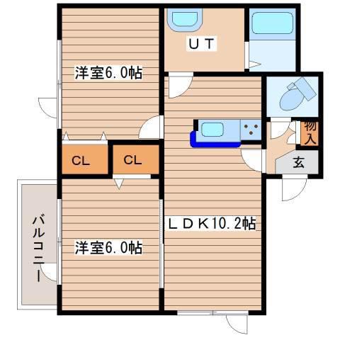 EFFORT西野(2LDK/3階)の間取り写真