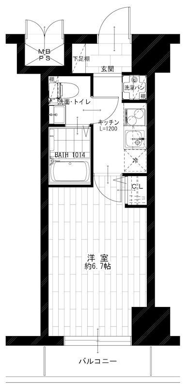 ピュアシティ横浜5(1K/2階)の間取り写真