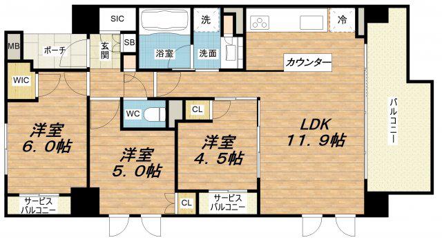 森ノ宮中央レジデンス(3LDK/2階)の間取り写真