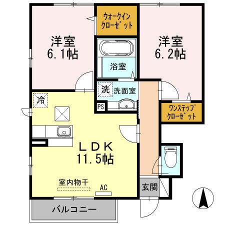 フロンティアA棟(2LDK/1階)の間取り写真