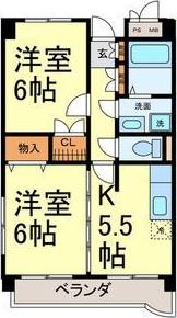 ヴァンコーポ大赤見(2K/3階)の間取り写真
