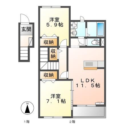カレラA(2LDK/2階)の間取り写真