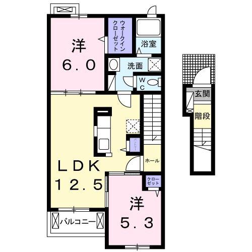 メゾンハーモニーII(2LDK/2階)の間取り写真