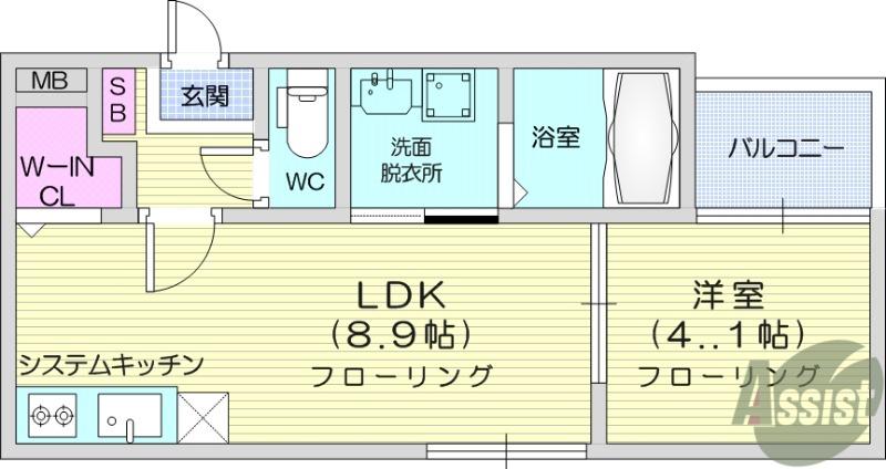 ハーモニーテラス宮千代6(1LDK/1階)の間取り写真