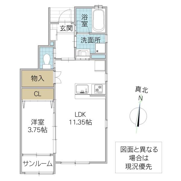 ハーモニープラザ見和 G棟(1LDK/1階)の間取り写真