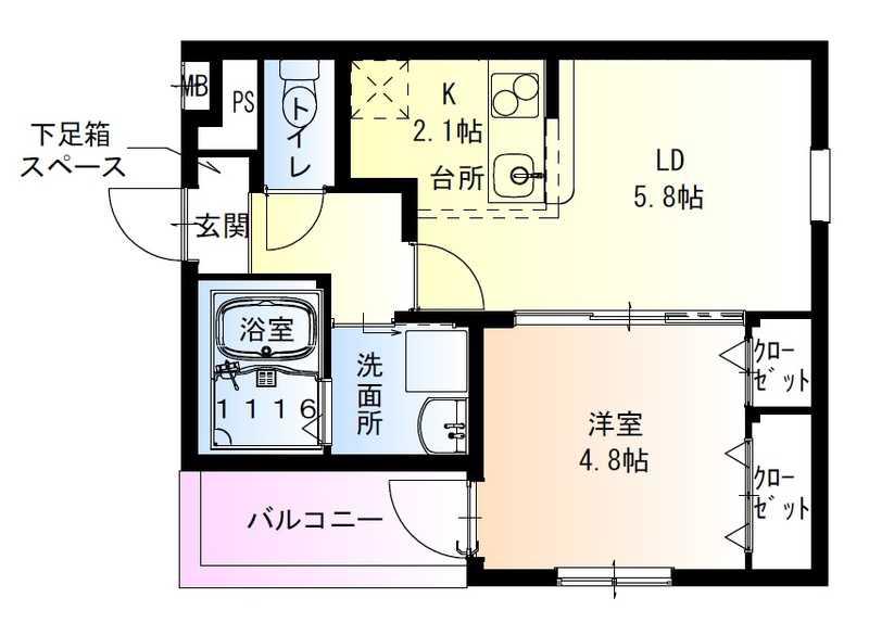 フジパレス高石千代田I番館(1LDK/1階)の間取り写真