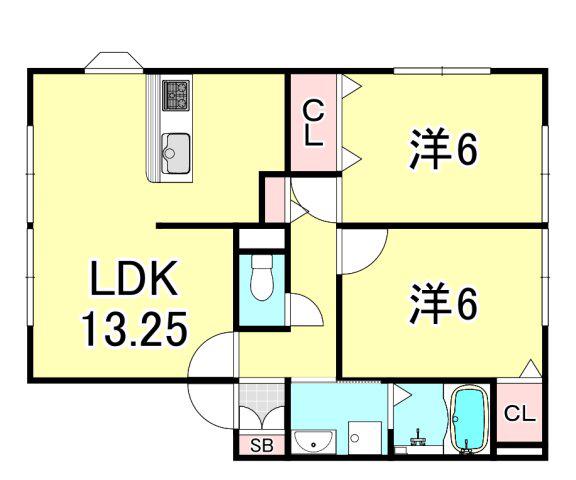トワヴェール甲陽(2LDK/1階)の間取り写真