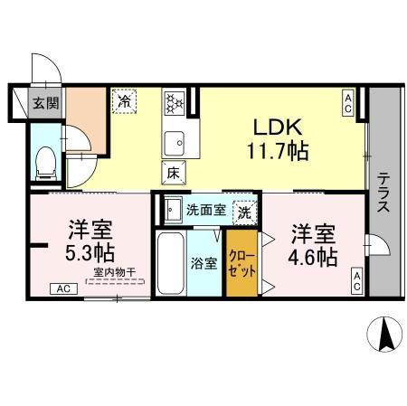 D-ROOM福沢町(2LDK/1階)の間取り写真