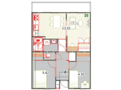 ルワージュ企救丘(2LDK/5階)の間取り写真