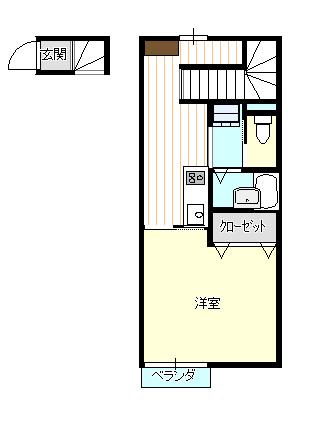 KSMIGITA B棟(1K/2階)の間取り写真