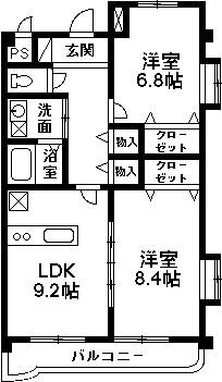 マンションディアコート(2LDK/2階)の間取り写真