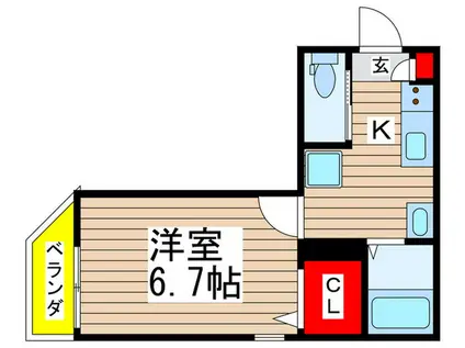 新検見川レジデンス(1K/2階)の間取り写真