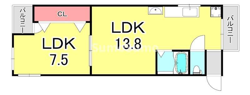 パックスヴィラ平野(1LDK/1階)の間取り写真
