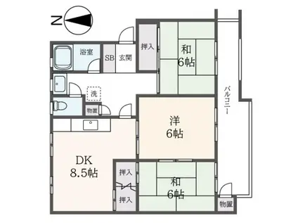 左近山団地2街区2号棟(3DK/4階)の間取り写真