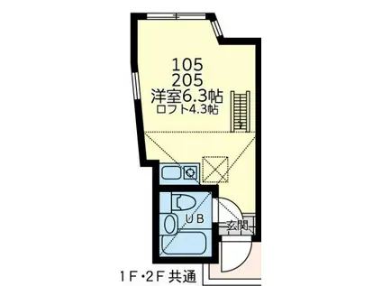 ユナイト妙蓮寺アメディオ(ワンルーム/2階)の間取り写真