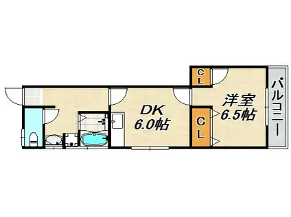 クローバーII(1DK/2階)の間取り写真