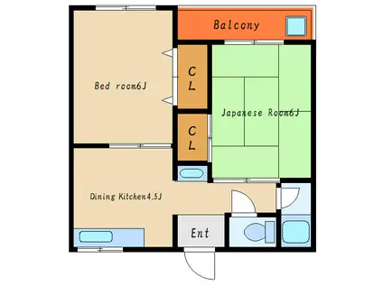 マンション若葉(2DK/1階)の間取り写真