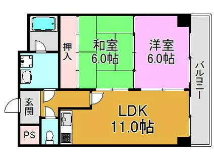 フェルザ長田(2LDK/10階)の間取り写真