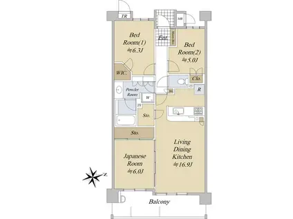 シティハウス上甲東園(3LDK/2階)の間取り写真