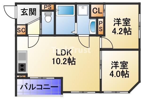 ズーノルーム都島本通(2LDK/3階)の間取り写真