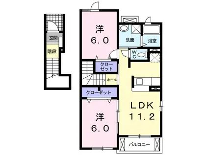 ヴェル ドミール(2LDK/2階)の間取り写真