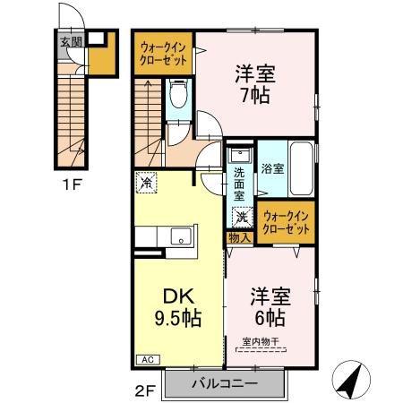パークヒルAB(2DK/2階)の間取り写真
