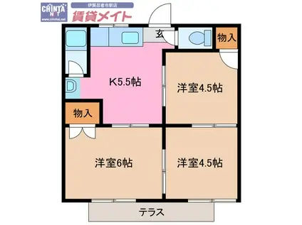 コーポ服部(3K/1階)の間取り写真