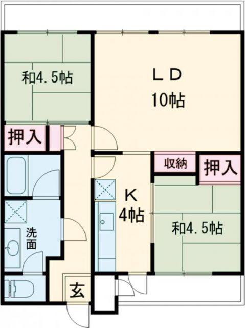 エステート河辺1号棟(2LDK/2階)の間取り写真