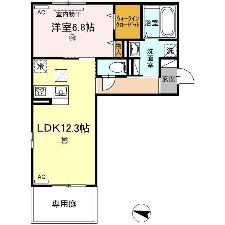 D-ROOM浜野南 A棟(1LDK/1階)の間取り写真