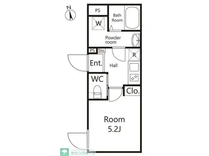 イスフール(1K/1階)の間取り写真