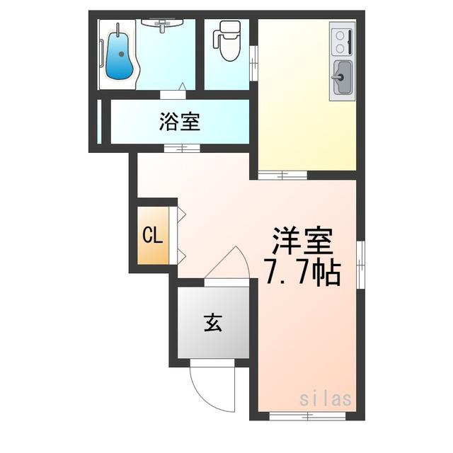 JR関西本線 王寺駅 徒歩4分 2階建 築4年(1K/1階)の間取り写真
