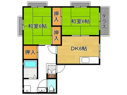 LKフレンスィダー2号館(2DK/1階)の間取り写真