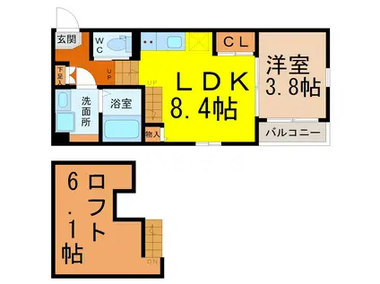 ハーモニーテラス靖国町IV(1LDK/2階)の間取り写真