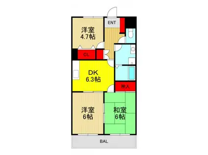 エスポワール川口(3DK/1階)の間取り写真