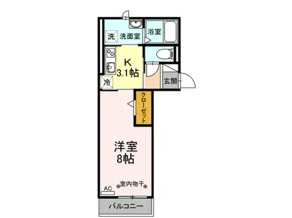 レジデンス大府駅クロス(1K/2階)の間取り写真