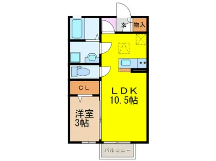 ニューハイツタリカドD(1LDK/1階)の間取り写真
